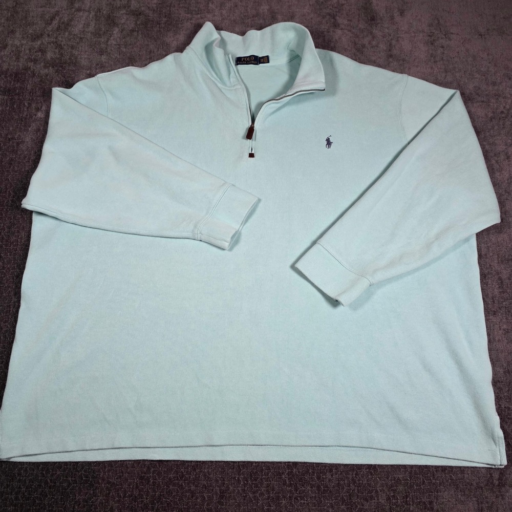 Polo Ralph Lauren Quarter 1/4 Zip Pullover Mens 4XB Baby Blue Estate Ribbed Pony